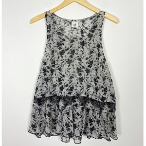 Cabi Black Floral Polka Dot Sleeveless Tiered Ruffle Tank Top Size Small‎